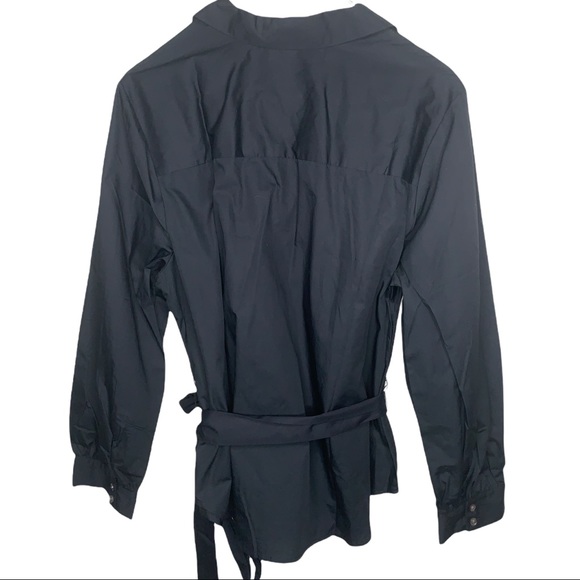 Who What Wear 1X Asymmetric Button Belted Blouse Black - Picture 3 of 7